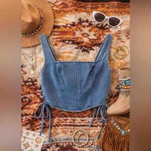 Altar’d State Denim Corset tank top boho festival Size Medium